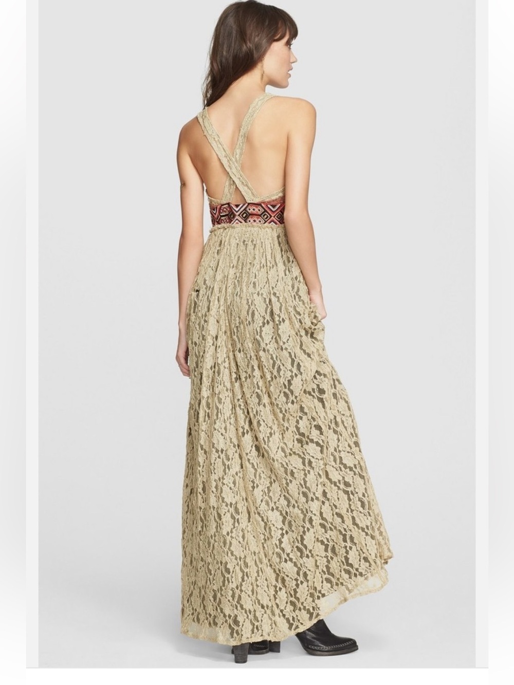 $420 FREE PEOPLE Sz 6 CRUSHED GOLD PARTY EMBELLISHED DRESS BLACKENED GOLD Boho - Picture 3 of 9